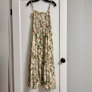 Olivaceous Maxi dress size Small cream green orange floral pattern